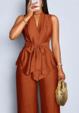 Women Chic Elegant Solid Sleeveless Top & Wide-Leg Pants Two-Piece Set