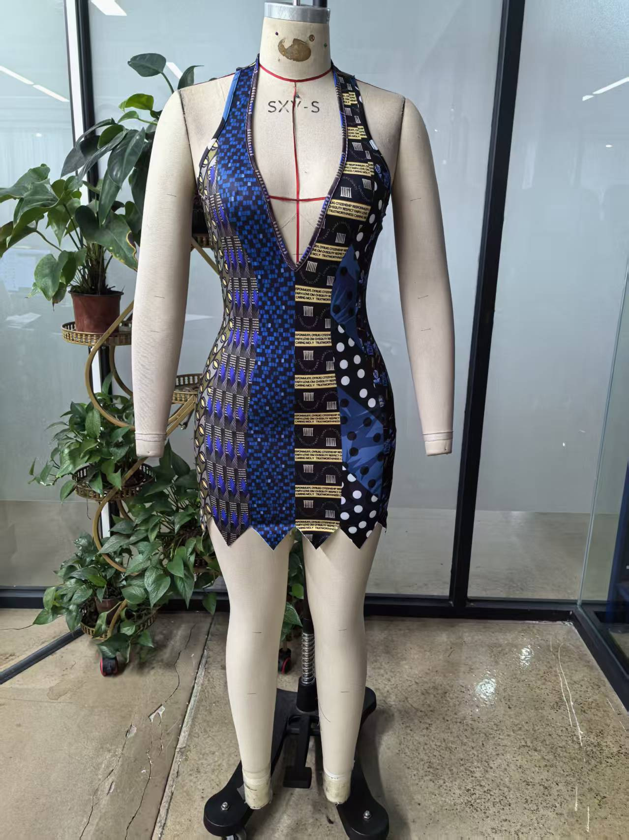 Women Halter Neck Sleeveless Bohemian Printed Irregular A-Line Dress