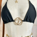 Solid Color Mesh Beach Cover-Up Three-Piece Bikini Swimsuit