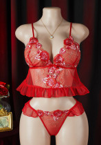 Sexy Embroidered Lace Strap Bra Set