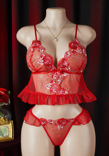 Sexy Embroidered Lace Strap Bra Set