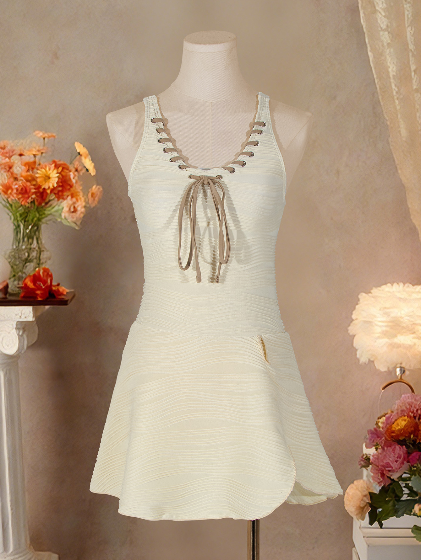 Women Sexy Solid Tie-Rope One-Piece Swimwear