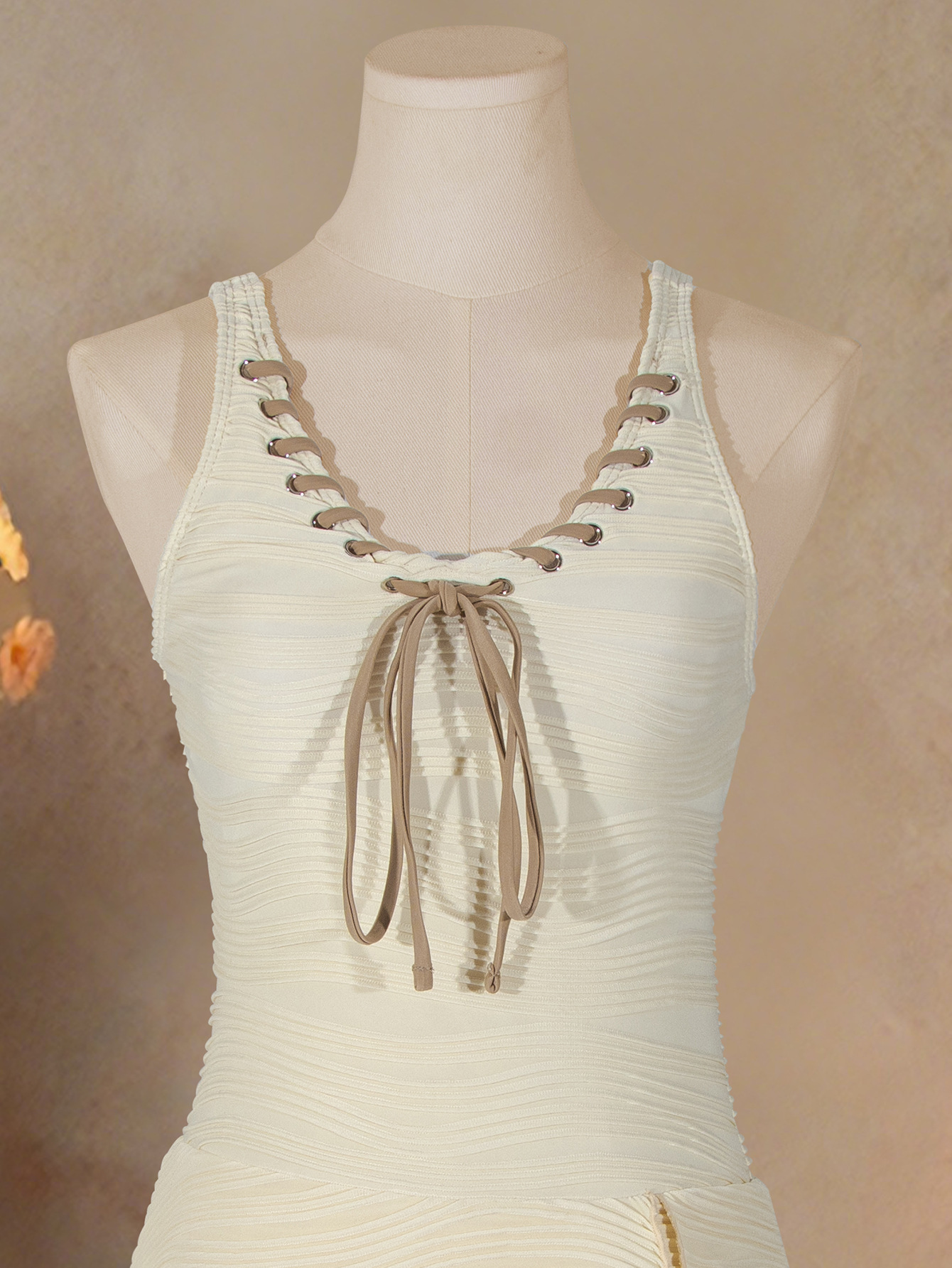 Women Sexy Solid Tie-Rope One-Piece Swimwear