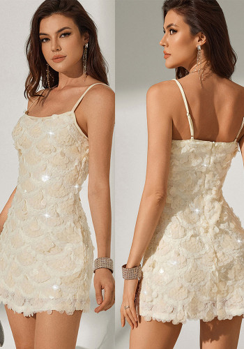 Women Sexy Low-Back Sequin Strap Party Mini Dress