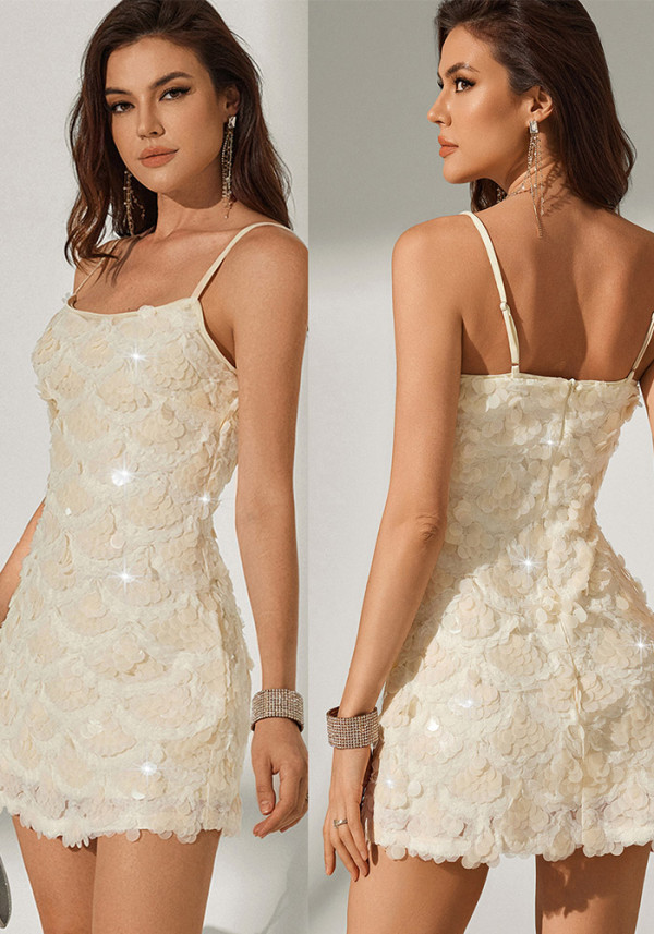 Women Sexy Low-Back Sequin Strap Party Mini Dress