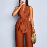 Women Chic Elegant Solid Sleeveless Top & Wide-Leg Pants Two-Piece Set