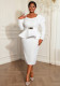 Women Plus Size Ruffle Sleeve Faux Two-Piece Slim-Waist Metal Buckle Career Dress