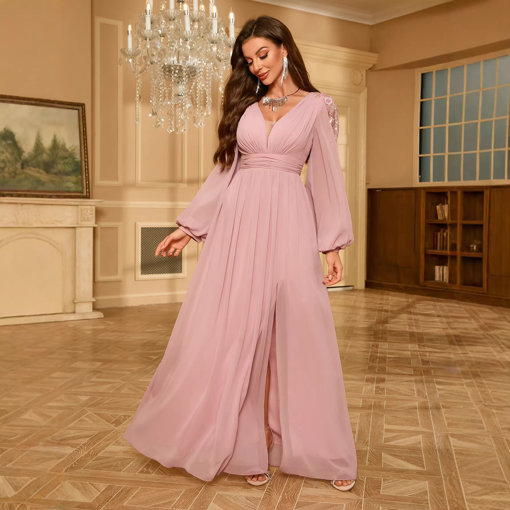Women Long-Sleeved Formal Party Wedding Evening Dress