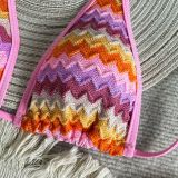 Women Striped Halter Neck Tie Two-Piece Bikini Swimsuit