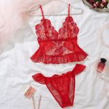Sexy Embroidered Lace Strap Bra Set