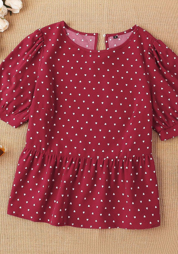 Summer Printed Polka Dot Short Sleeve Round Neck High-Waist Casual Top
