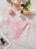 Lace Print Bow Lace-Up Sexy Breathable Thong Panty