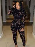 Women Long-Sleeved Hollow-Out Sexy Jumpsuit