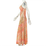 Women Printed Low-Back Strap Holiday Maxi Dress