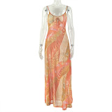 Women Printed Low-Back Strap Holiday Maxi Dress