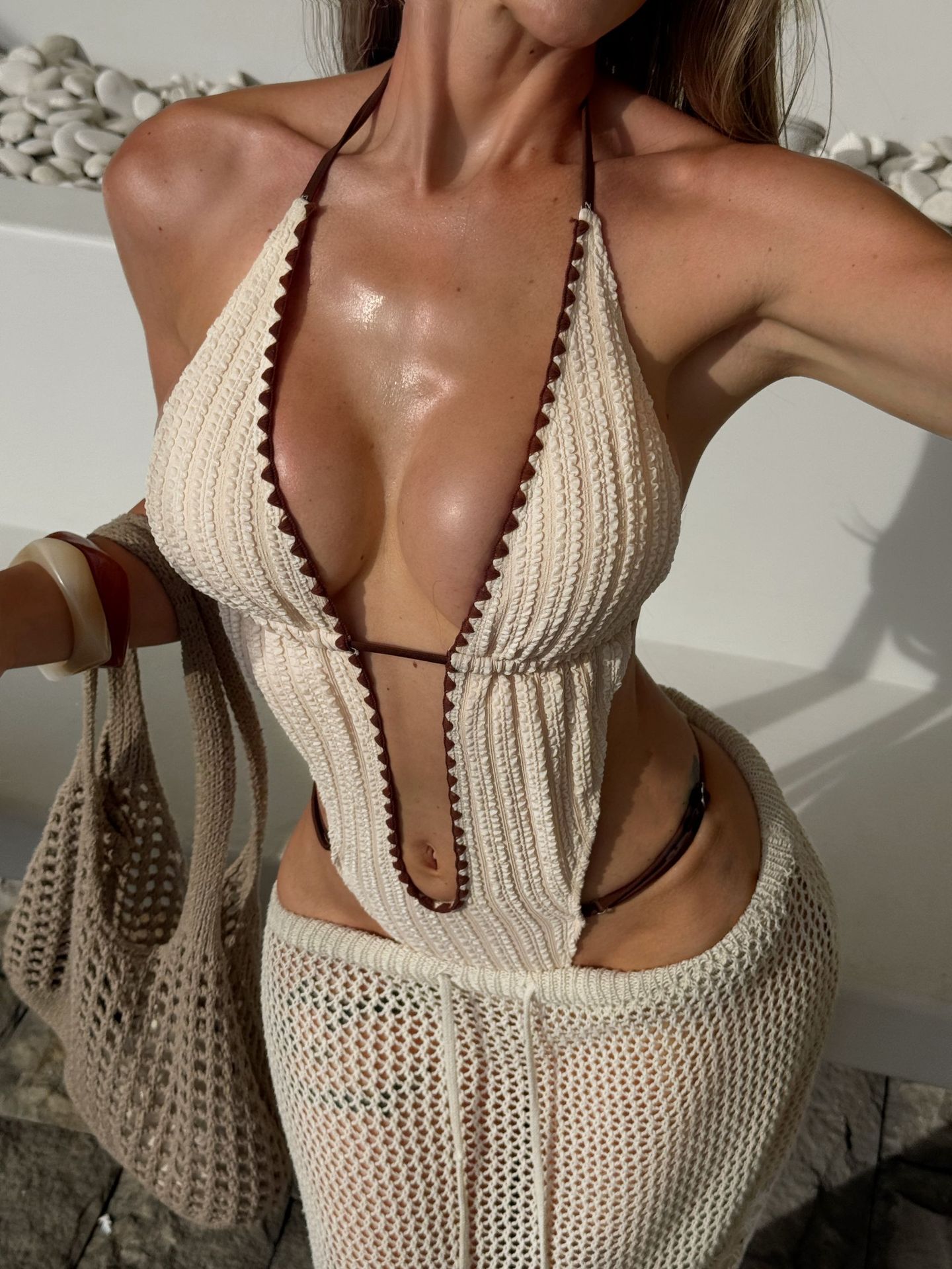 Women Sexy Solid Halter Neck One-Piece Swimwear