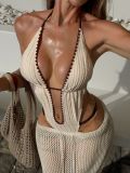 Women Sexy Solid Halter Neck One-Piece Swimwear