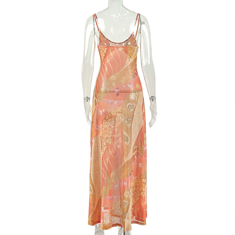 Women Printed Low-Back Strap Holiday Maxi Dress