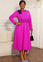 Women Plus Size A-Line Floral Long Sleeve Slim-Waist Chic Career Formal Dress