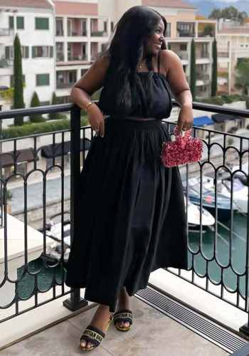 Women Solid Strapless Top and Skirt Two-Piece Set