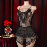 Lace See-Through Seductive Strap Pajama Lingerie Set