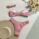 Women Fashion Sexy Striped Two-Piece Bikini Swimsuit
