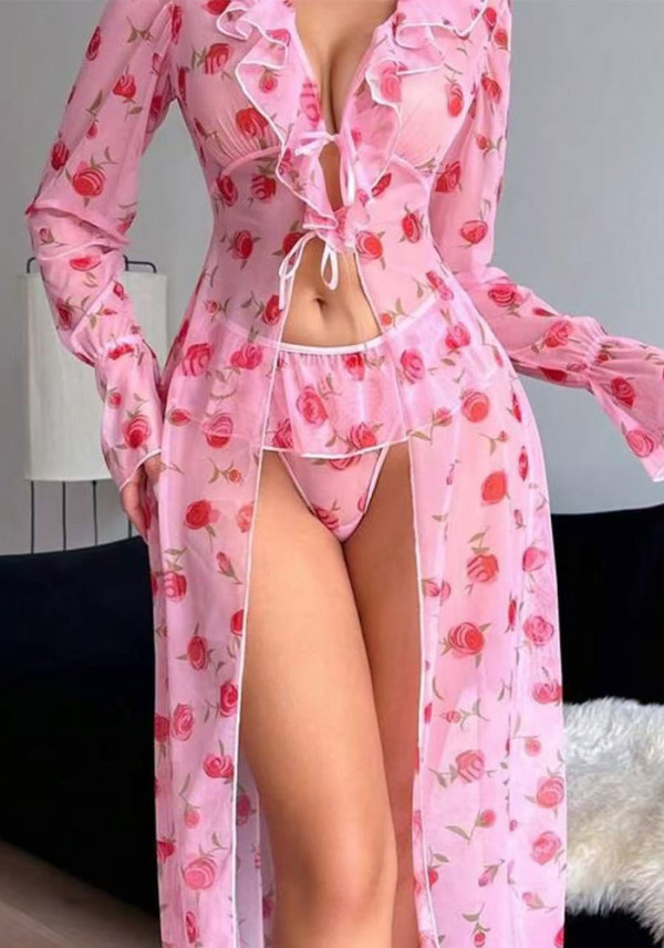 Sexy Floral Sweet Robe & Panty Lingerie Set