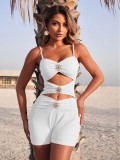 Women Solid Color Metal Detail Slim-Fit One-Piece Swimsuit
