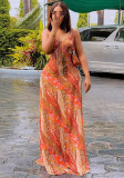 Women Printed Low-Back Strap Holiday Maxi Dress