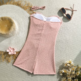 Women Solid Color Metal Detail Slim-Fit One-Piece Swimsuit