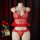 Sexy Embroidered Lace Strap Bra Set