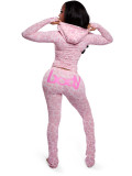 Women Leopard Print Letter Print Hooded Long-Sleeved Jacket Top + Printed Pants Two-Piece Set