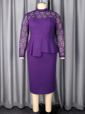 Women Plus Size Lace Ruffle Slim-Waist Wedding Guest Chic Career Dress