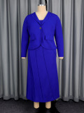 Women Plus Size Square Neck Strap Dress with Jacket Slim-Fit Chic Career Dress