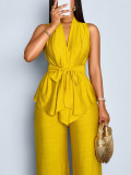 Women Chic Elegant Solid Sleeveless Top & Wide-Leg Pants Two-Piece Set