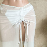 Solid Color Mesh Beach Cover-Up Three-Piece Bikini Swimsuit