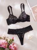 Sexy Lace See-Through Underwire Push-Up Lingerie Set