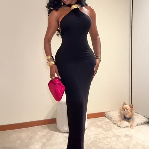 Women Summer Sleeveless Halter Neck Solid Dress