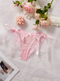 Lace Print Bow Lace-Up Sexy Breathable Thong Panty
