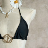 Solid Color Mesh Beach Cover-Up Three-Piece Bikini Swimsuit