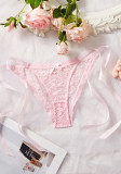 Lace Print Bow Lace-Up Sexy Breathable Thong Panty