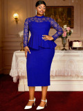 Women Plus Size Lace Ruffle Slim-Waist Wedding Guest Chic Career Dress