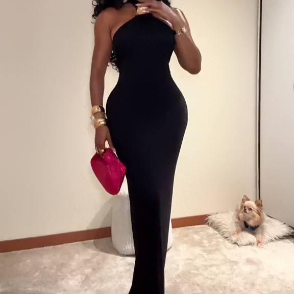 Women Summer Sleeveless Halter Neck Solid Dress