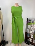 Women Plus Size Chic Career Solid Color Sleeveless Zipper Long Jumpsuit