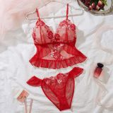 Sexy Embroidered Lace Strap Bra Set