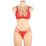 Plus Size Sexy Deep-V Open-Back Garter Three-Piece Lingerie Set