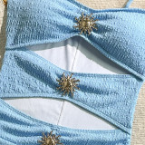 Women Solid Color Metal Detail Slim-Fit One-Piece Swimsuit