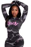 Women Leopard Print Letter Print Hooded Long-Sleeved Jacket Top + Printed Pants Two-Piece Set
