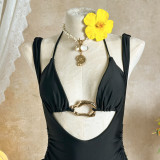 Women Solid Color Metal Detail Two-Piece Bikini Swimsuit