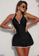 Women Solid Color Halter Neck Ruffle Tie One-Piece Swimsuit